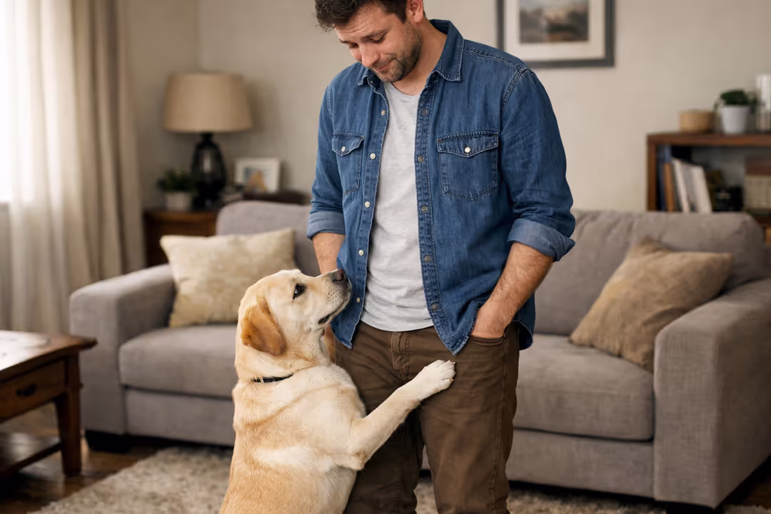 Dog mounting owner’s leg during home visit — embarrassing moment for pet parent