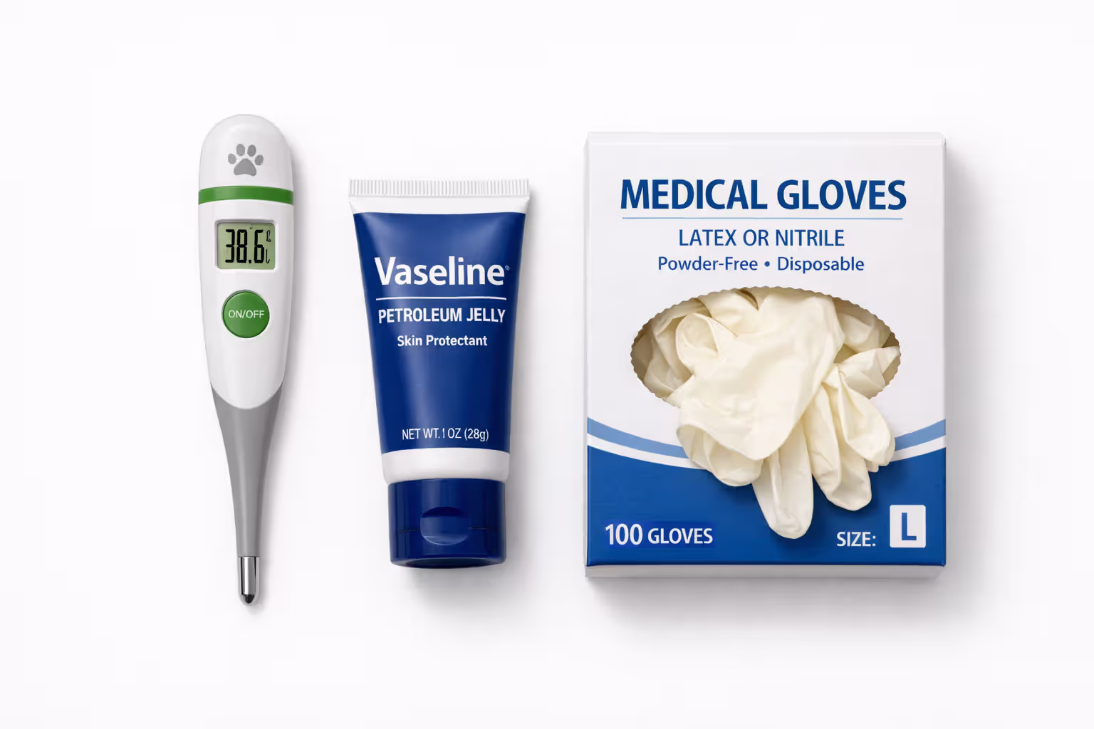 Digital pet thermometer with lubricant and gloves for home use