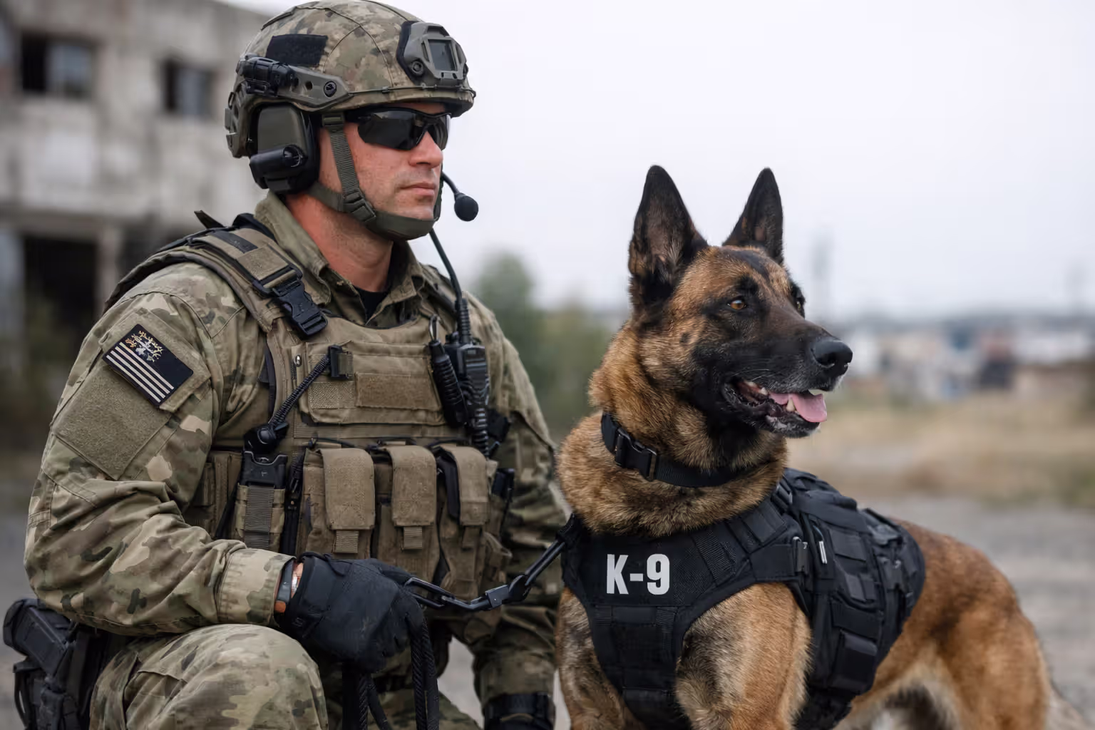 Police K9 handler with Belgian Malinois in working gear